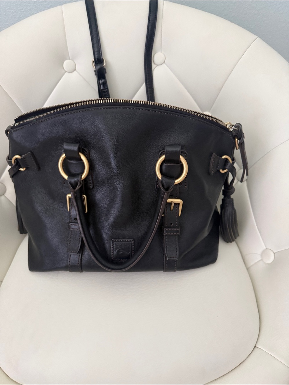 Dooney & Bourke Florentine Black Leather Satchel Bag Gold Accents READ Descripti - Picture 8 of 16